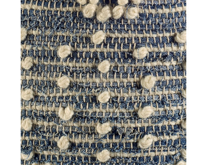 Mercana - Rofi Blue Denim and Cream Cotton Stitched Square Pouf