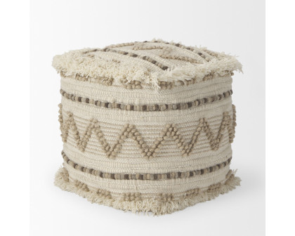 Mercana - Caela Beige/Brown Wool, Cotton and Felt Popcorn Stitch Square Pouf