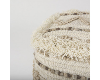 Mercana - Caela Beige/Brown Wool, Cotton and Felt Popcorn Stitch Square Pouf