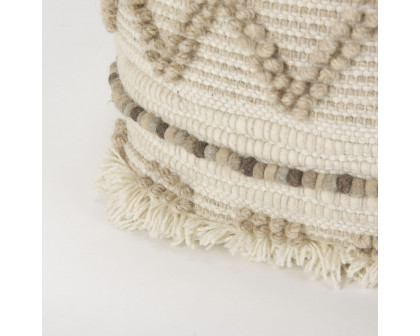 Mercana - Caela Beige/Brown Wool, Cotton and Felt Popcorn Stitch Square Pouf