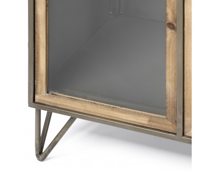 Mercana - Pandora II Brown Wood and Metal Glass Door Display Cabinet