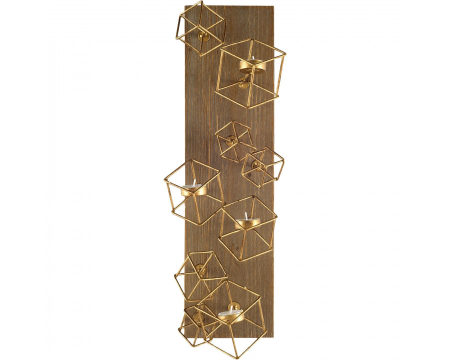 Mercana - Salvador I 22H Wood Based Brass Metal Cube Wall Candle Holder