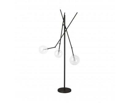 Mercana - Connor II Black Metal Glass Globe Three Light Floor Lamp