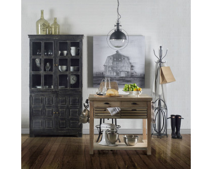 Mercana - Columbia Kitchen Island with Black Iron Knobs in Light Brown