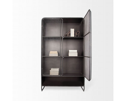 Mercana - Klaus Dark Brown Polished Metal Mesh Door Display Cabinet