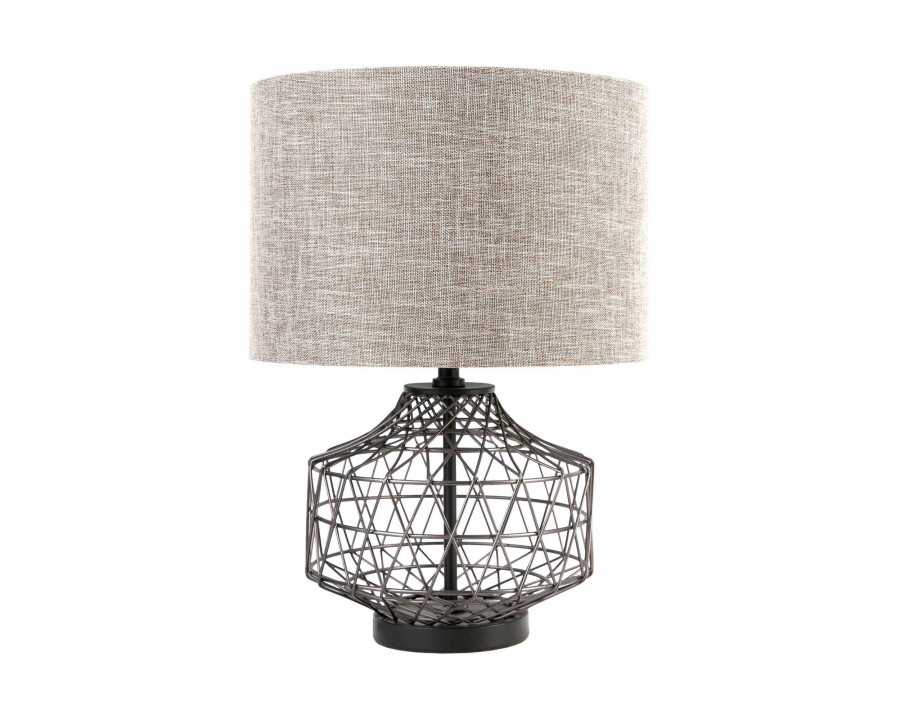 Mercana - Clark (20"H) Bronze Barrel Metal Base Beige Linen Shade Table Lamp