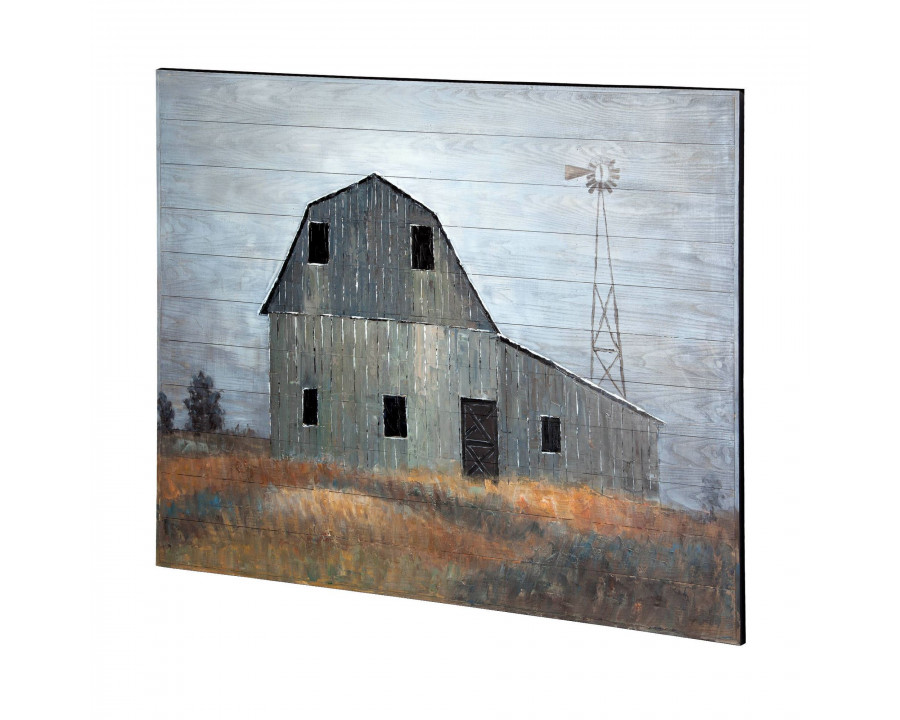 Mercana - Old Mill Creek 57x43 Grey Barn Original Hand Painted on Wood Oil Painting