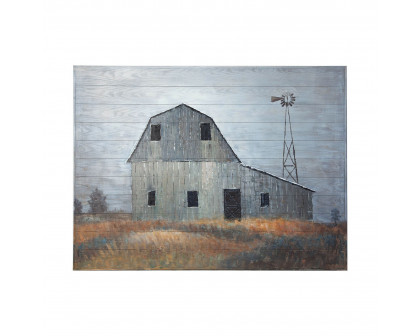 Mercana - Old Mill Creek 57x43 Grey Barn Original Hand Painted on Wood Oil Painting