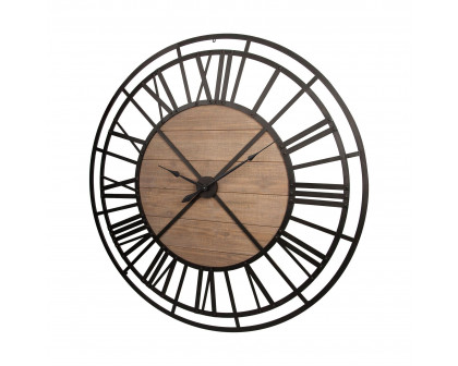 Mercana - Lewiston Iron/Wood Round Wall Clock