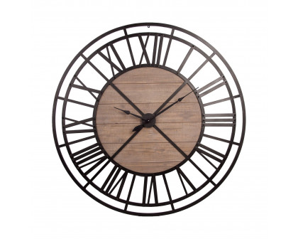 Mercana Lewiston 59" Round Industrial Wall Clock - Black/Brown