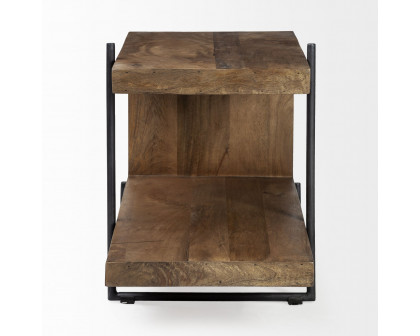 Mercana - Maddox Medium Brown Wood with Black Metal U-shaped End/Side Table