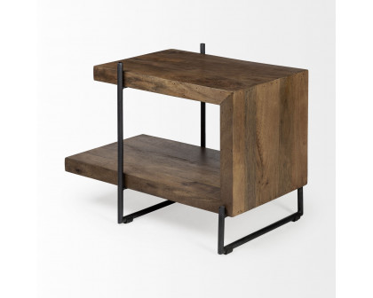 Mercana - Maddox Medium Brown Wood with Black Metal U-shaped End/Side Table