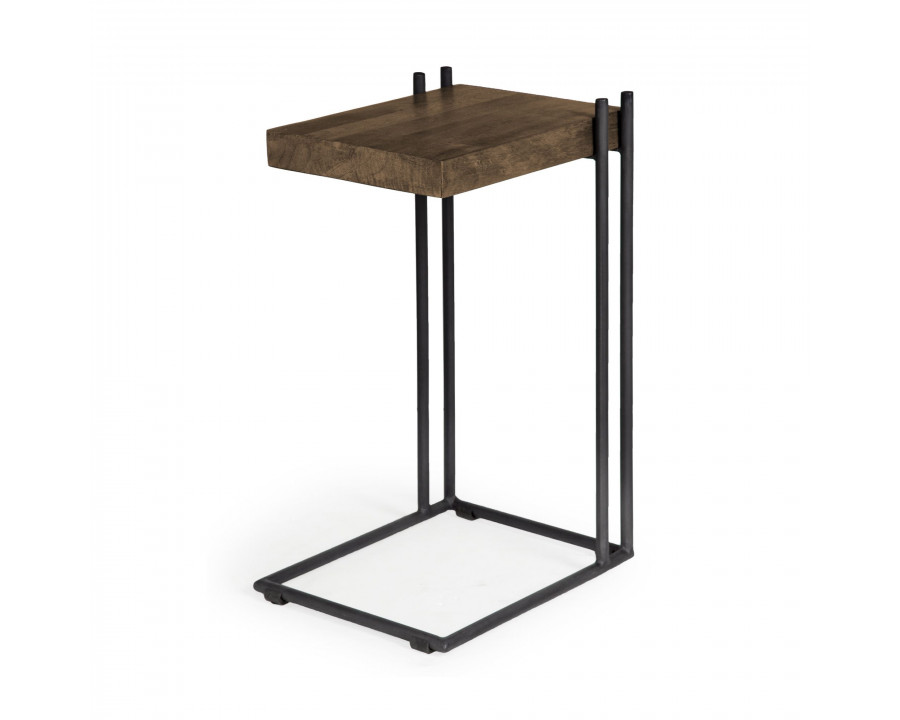 Mercana - Maddox Medium Brown Wood with Black Metal C-shaped End/Side Table