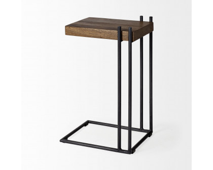 Mercana - Maddox Medium Brown Wood with Black Metal C-shaped End/Side Table