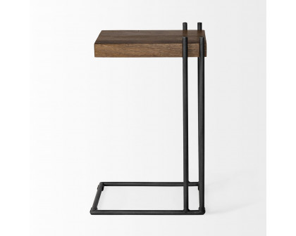 Mercana - Maddox Medium Brown Wood with Black Metal C-shaped End/Side Table