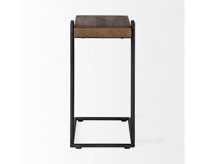 Mercana - Maddox Medium Brown Wood with Black Metal C-shaped End/Side Table