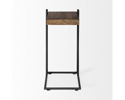 Mercana - Maddox Medium Brown Wood with Black Metal C-shaped End/Side Table