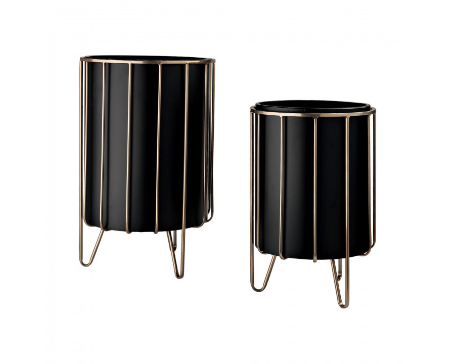 Mercana - Pianta 13 x 21 Black Metal Insert Brass Frame Plant Stands (Set of 2)