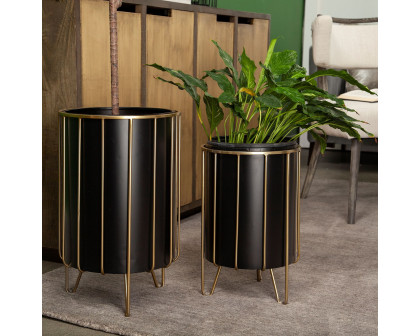 Mercana - Pianta 13 x 21 Black Metal Insert Brass Frame Plant Stands (Set of 2)