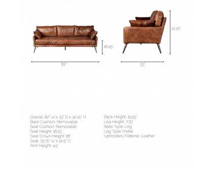 Mercana Cochrane 3 Seater Sofa - Brown, Leather