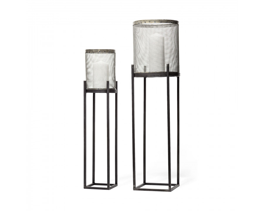 Mercana - Steen Black Meshed Metal Candle Holder Lanterns (Set of 2)