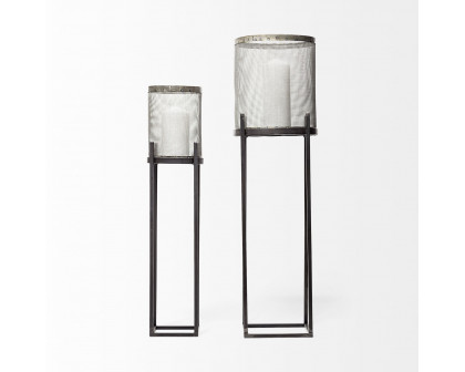 Mercana - Steen Black Meshed Metal Candle Holder Lanterns (Set of 2)