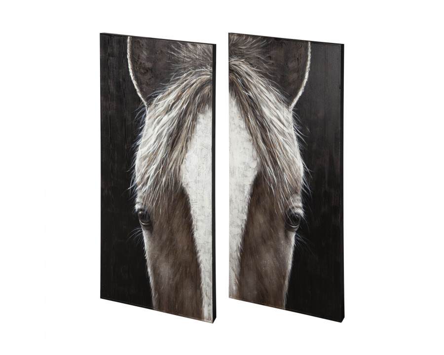 Mercana - Equus Diptych 60x60 Horse Original Hand Painted on Wood Oil Painting