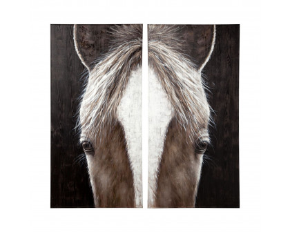 Mercana - Equus Diptych 60x60 Horse Original Hand Painted on Wood Oil Painting