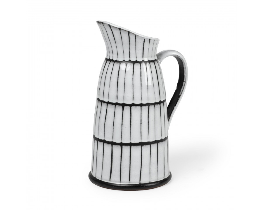 Mercana Lome Patterned Ceramic Water Pitcher - White/Black, Large