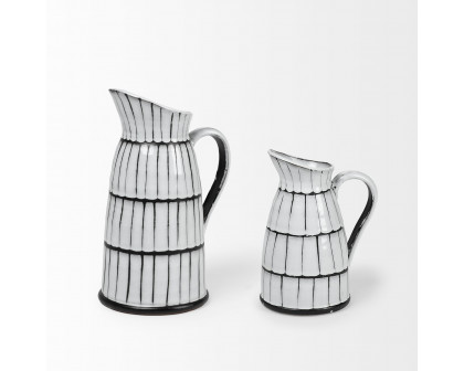 Mercana Lome Patterned Ceramic Water Pitcher - White/Black, Large