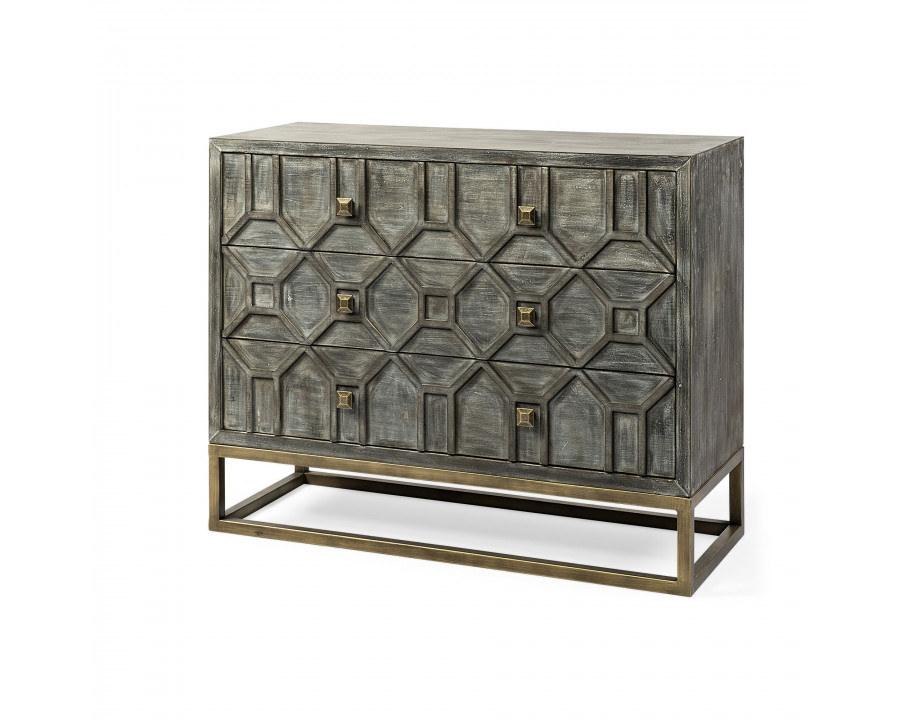 Mercana Genevieve I Fir Veneer And Metal Base 3 Drawer Accent Cabinet - Gray