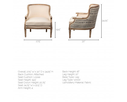 Mercana - Elizabeth Accent Chair in Cream, Fabric