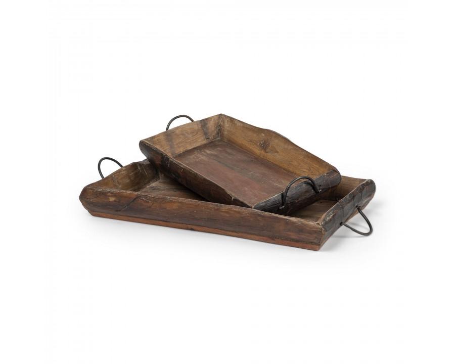 Mercana - Durone Brown Wooden Live Edge Serving Trays (Set of 2)