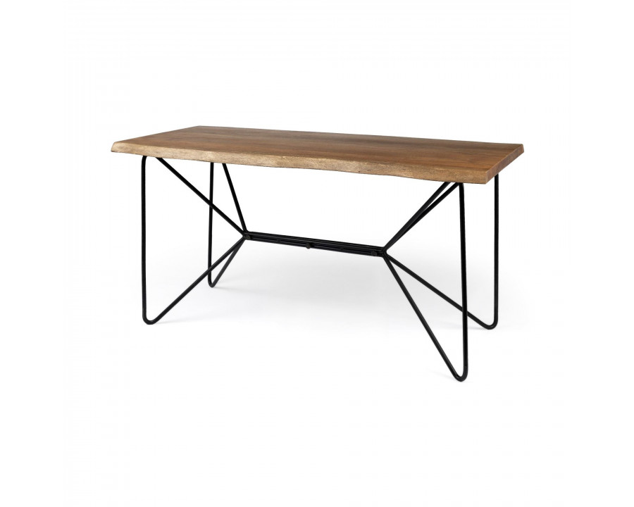 Mercana - Papillion IV Natural Solid Wood and Live Edge Iron Office Desk