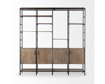 Mercana - Darius Medium Brown Wood and Metal Multi-Shelf Shelving Unit