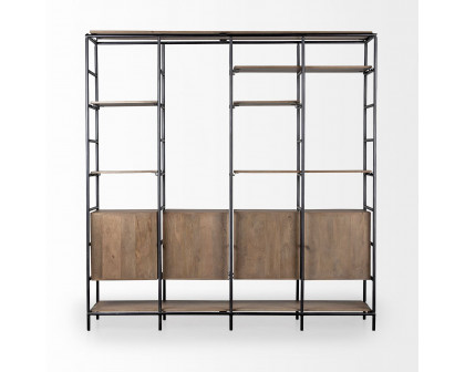 Mercana - Darius Medium Brown Wood and Metal Multi-Shelf Shelving Unit