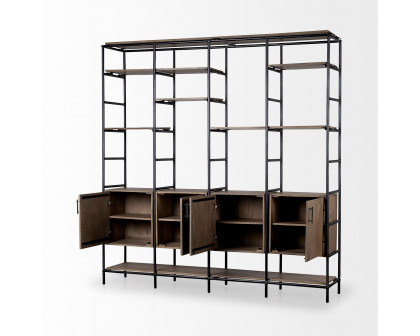 Mercana - Darius Medium Brown Wood and Metal Multi-Shelf Shelving Unit