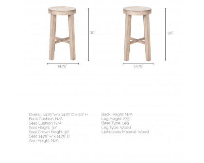 Mercana Brahma 30" Counter Stool - Whitewash