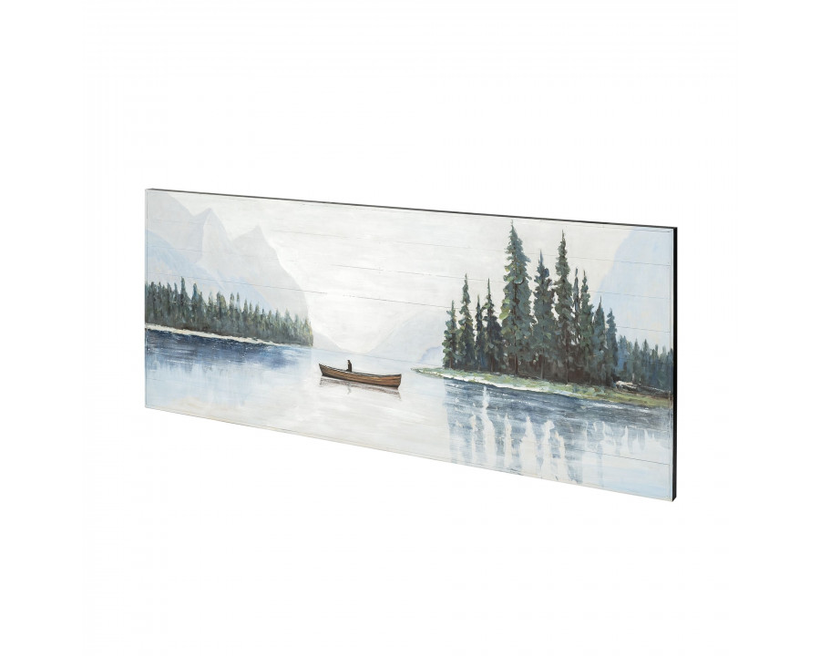 Mercana - Solitude 72x30 Canoe on the Lake Original Hand Painted on Wood Oil Painting