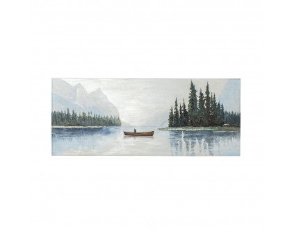 Mercana - Solitude 72x30 Canoe on the Lake Original Hand Painted on Wood Oil Painting