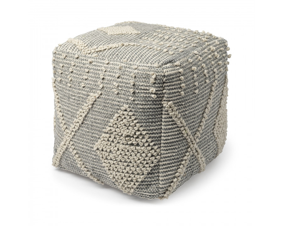 Mercana - Brinket Gray/Cream Polyester Handwoven Square Pouf