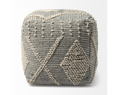 Mercana - Brinket Gray/Cream Polyester Handwoven Square Pouf