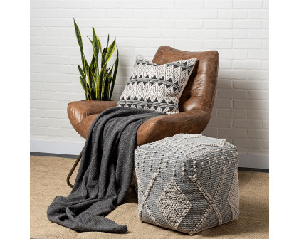 Mercana - Brinket Gray/Cream Polyester Handwoven Square Pouf