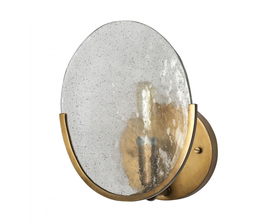 Mercana - Rubeus I 5.5x 9 Brass Toned Metal with Frosted Glass Circular Wall Sconce