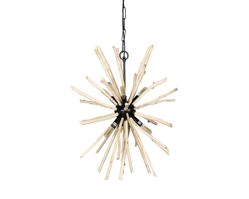 Mercana - Jules Blonde Wood and Black Metal Six Bulb Chandelier Light