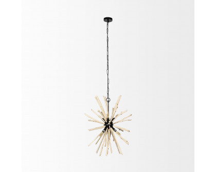 Mercana - Jules Blonde Wood and Black Metal Six Bulb Chandelier Light