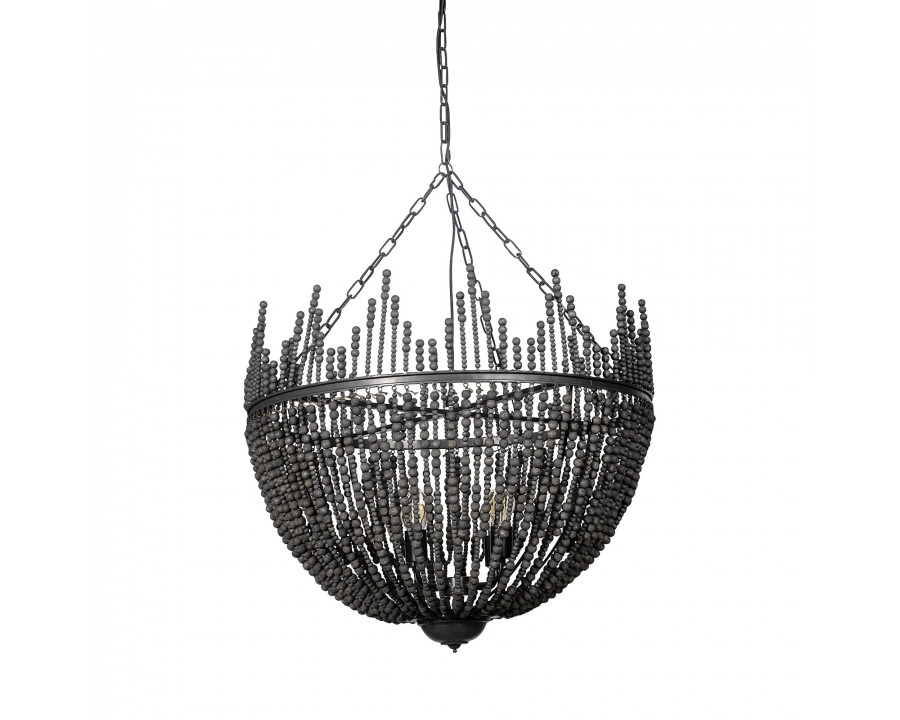 Mercana - Liam I Black Wooden Bead Bowl-Style Four Bulb Chandelier