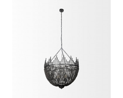 Mercana - Liam I Black Wooden Bead Bowl-Style Four Bulb Chandelier