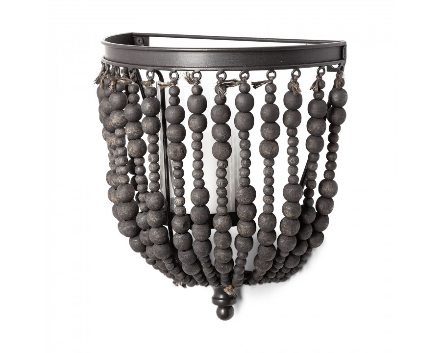 Mercana - Liam II 11"H Black Metal Frame with Wooden Beads Wall Candle Holder