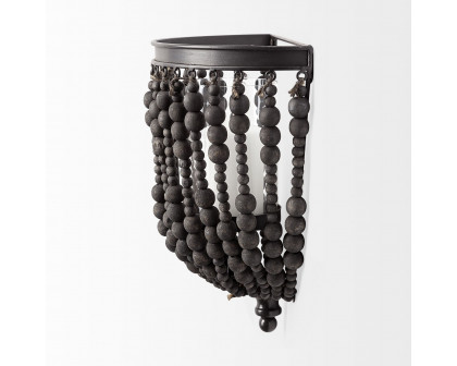 Mercana - Liam II 11"H Black Metal Frame with Wooden Beads Wall Candle Holder